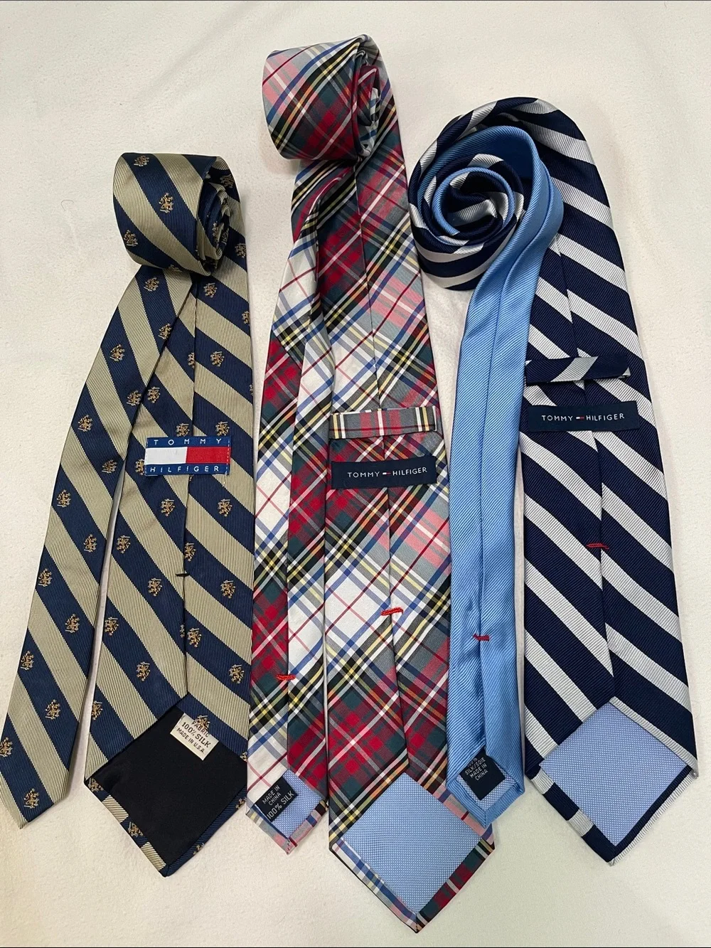 Tommy Hilfiger Men's Tie Set - Navy Stripe, Navy Crest Stripe, Multicolor Plaid
